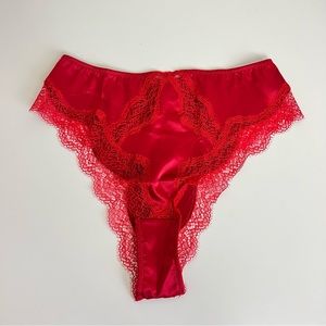 NWT Victoria’s Secret Red Satin Silk Cut Out Lace Brazilian High Waist Panty